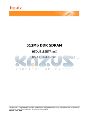 H5DU5182ETR-E3I datasheet - 512Mb DDR SDRAM