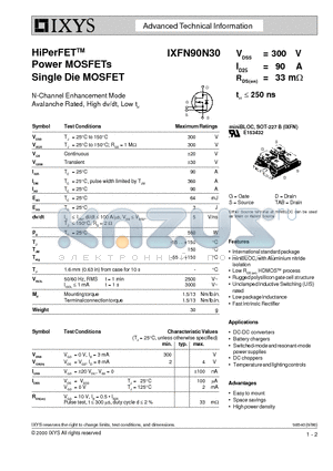 IXFN90N30 datasheet - HiPerFET Power MOSFETs Single Die MOSFET