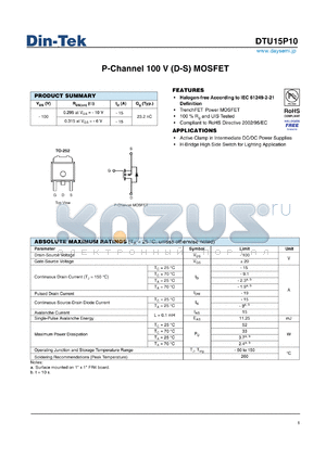 DTU15P10 datasheet - Halogen-free According to IEC 61249-2-21