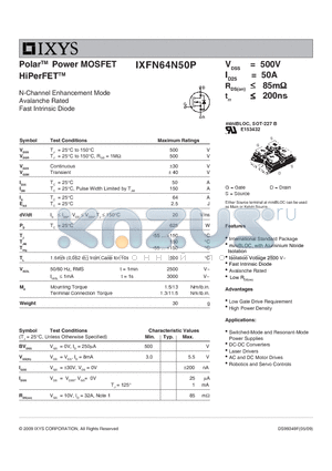 IXFN64N50P_09 datasheet - Polar Power MOSFET HiPerFET