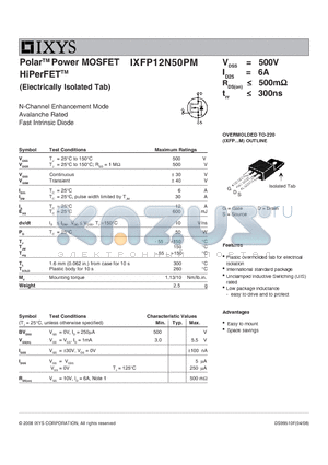 IXFP12N50PM datasheet - Polar Power MOSFET HiPerFET