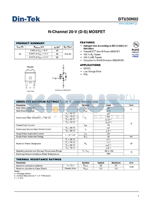 DTU30N02 datasheet - Halogen-free According to IEC 61249-2-21