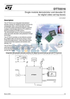 DTTI5516 datasheet - Single module demodulator and decoder IC for digital video set-top boxes