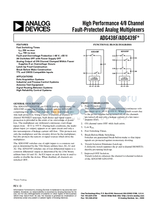 ADG438 datasheet - High Performance 4/8 Channel Fault-Protected Analog Multiplexers