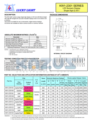 KW1-2301A2 datasheet - LED Numeric Display Single Digit (2.30