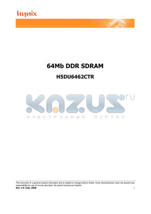 H5DU6462CTR-K3X datasheet - 64Mb DDR SDRAM