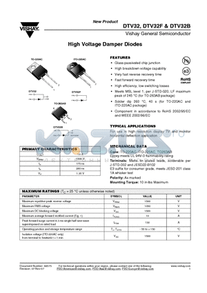 DTV32-E3/45 datasheet - High Voltage Damper Diodes