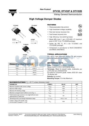 DTV32 datasheet - High Voltage Damper Diodes