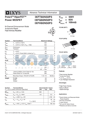 IXFQ60N50P3 datasheet - Polar3 HiperFET Power MOSFET