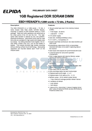 EBD11RD8ADFA-7B datasheet - 1GB Registered DDR SDRAM DIMM