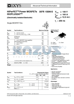 IXFR150N15 datasheet - HiPerFET Power MOSFETs ISOPLUS247