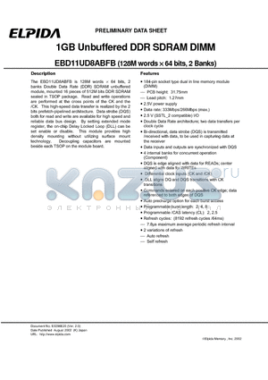 EBD11UD8ABFB-6B datasheet - 1GB Unbuffered DDR SDRAM DIMM