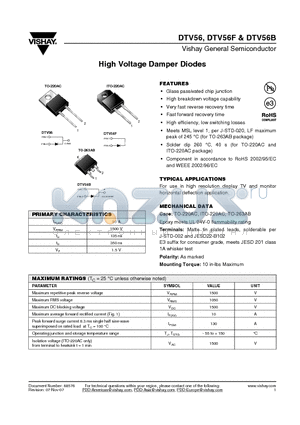 DTV56-E3/45 datasheet - High Voltage Damper Diodes