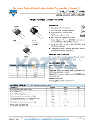 DTV56B datasheet - High Voltage Damper Diodes