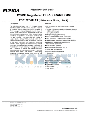 EBD12RB8ALFA datasheet - 128MB Registered DDR SDRAM DIMM