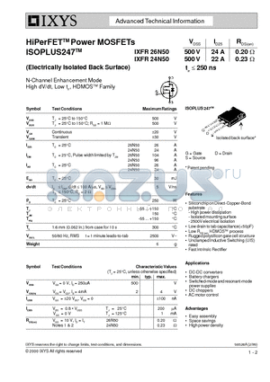 IXFR26N50 datasheet - HiPerFET Power MOSFETs ISOPLUS247 (Electrically Isolated Back Surface)