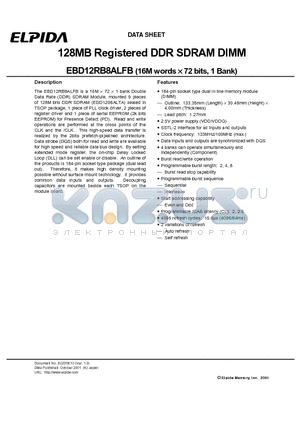 EBD12RB8ALFB-7A datasheet - 128MB Registered DDR SDRAM DIMM