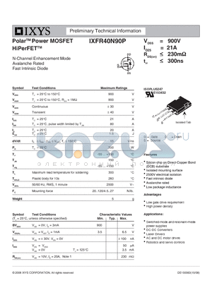 IXFR40N90P datasheet - Polar Power MOSFET HiPerFET