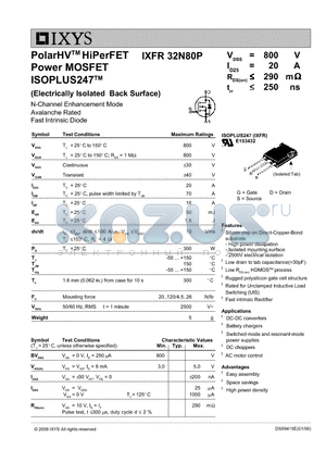 IXFR32N80P datasheet - PolarHV HiPerFET Power MOSFET ISOPLUS247