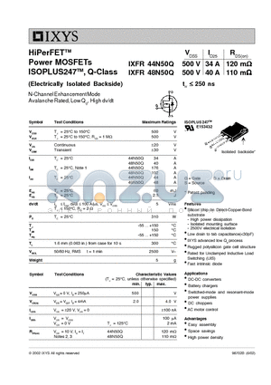 IXFR44N50Q datasheet - HiPerFET Power MOSFETs ISOPLUS247 Q-Class