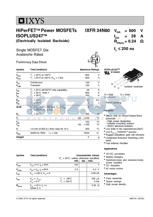 IXFR34N80 datasheet - Single MOSFET Die Avalanche Rated