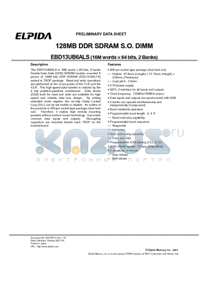 EBD13UB6ALS-75 datasheet - 128MB DDR SDRAM S.O. DIMM