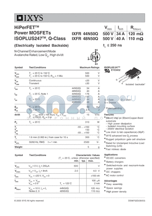 IXFR48N50Q datasheet - HiPerFET Power MOSFETs ISOPLUS247, Q-Class
