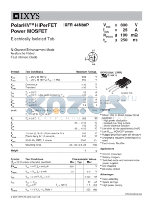 IXFR44N80P datasheet - PolarHV HiPerFET Power MOSFET