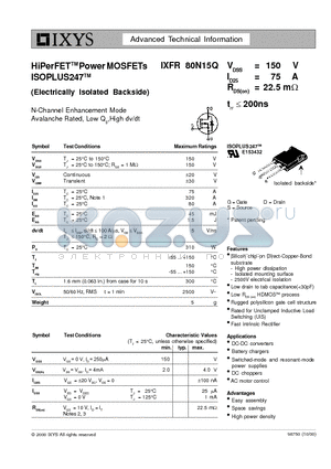 IXFR80N15Q datasheet - HiPerFET Power MOSFETs ISOPLUS247