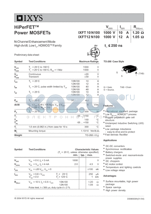 IXFT10N100 datasheet - N-Channel Enhancement Mode High dv/dt, Low trr, HDMOSTM Family