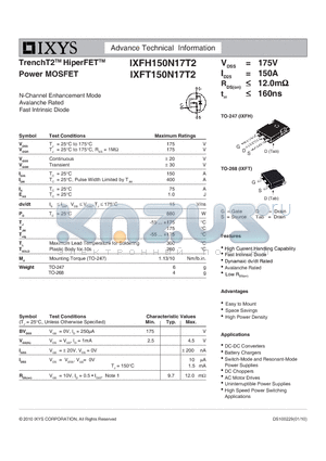 IXFT150N17T2 datasheet - TrenchT2 HiperFET Power MOSFET