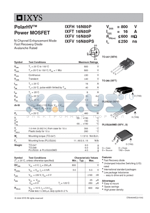 IXFT16N80P datasheet - PolarHV Power MOSFET