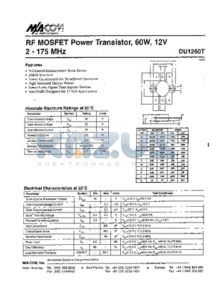 DU1260T datasheet - RF MOSFET Power Transistor, 6OW, 12V 2 - 175 MHz