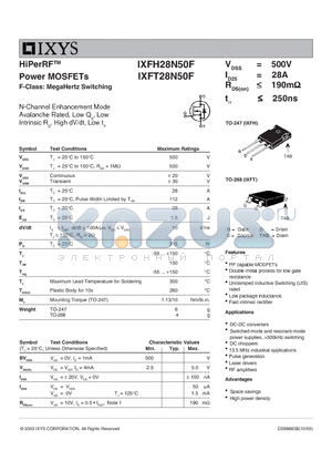 IXFT28N50F datasheet - HiPerRF Power MOSFETs