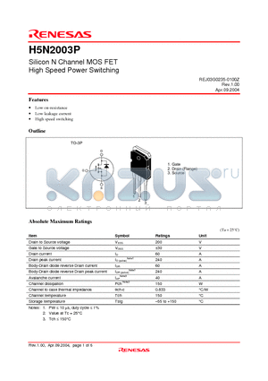 H5N2003P datasheet - Silicon N Channel MOS FET High Speed Power Switching