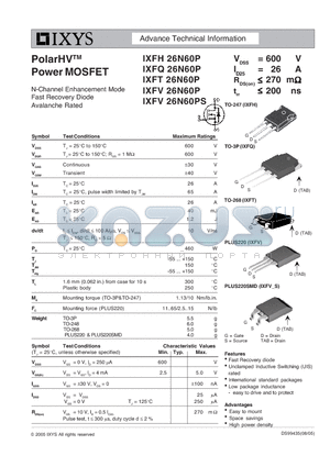 IXFT26N60P datasheet - N-Channel Enhancement Mode Fast Recovery Diode Avalanche Rated