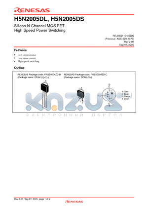 H5N2005DL datasheet - Silicon N Channel MOS FET High Speed Power Switching