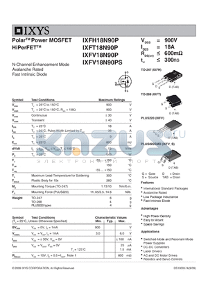 IXFT18N90P datasheet - Polar Power MOSFET HiPerFET