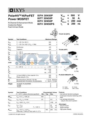 IXFT30N50P datasheet - PolarHV HiPerFET Power MOSFET