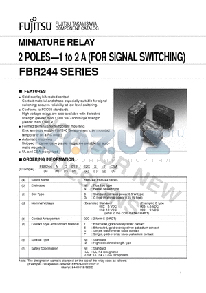 FBR244G00902CE-2 datasheet - MINIATURE RELAY 2 POLES-1 to 2 A (FOR SIGNAL SWITCHING)