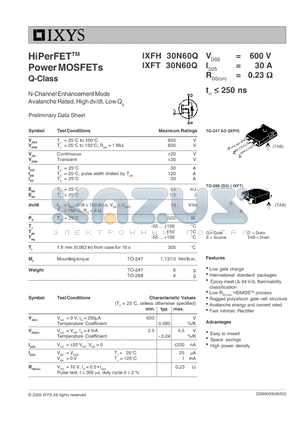 IXFT30N60Q datasheet - HiPerFET Power MOSFETs Q-Class