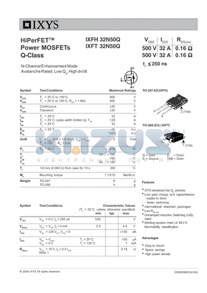 IXFT32N50Q datasheet - HiPerFET Power MOSFETs Q-Class