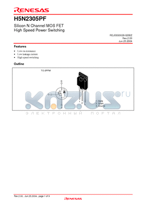 H5N2305PF-E datasheet - Silicon N Channel MOSFET High Speed Power Switching