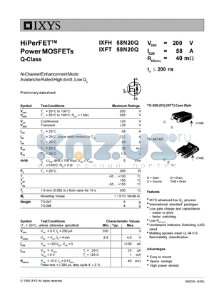 IXFT58N20Q datasheet - HiPerFET Power MOSFETs