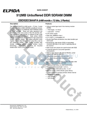 EBD52EC8AAFA-7B datasheet - 512MB Unbuffered DDR SDRAM DIMM