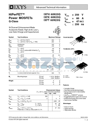IXFT60N25Q datasheet - HiPerFET Power MOSFETs Q-Class