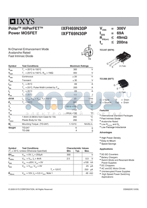 IXFT69N30P datasheet - Polar HiPerFET Power MOSFET