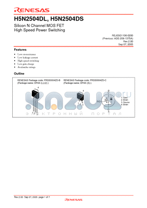 H5N2504DSTL-E datasheet - Silicon N Channel MOS FET High Speed Power Switching