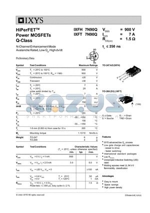 IXFT7N90Q datasheet - HiPerFET Power MOSFETs Q-Class