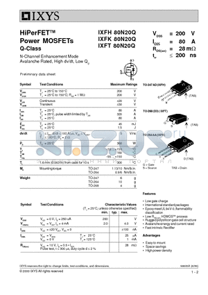 IXFT80N20Q datasheet - HiPerFET Power MOSFETs Q-Class